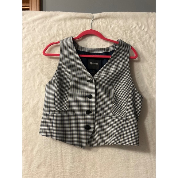 Madewell Jackets & Blazers - Madewell Italian Fabric Plaid Button Front Vest Navy Black‎ White Size 8